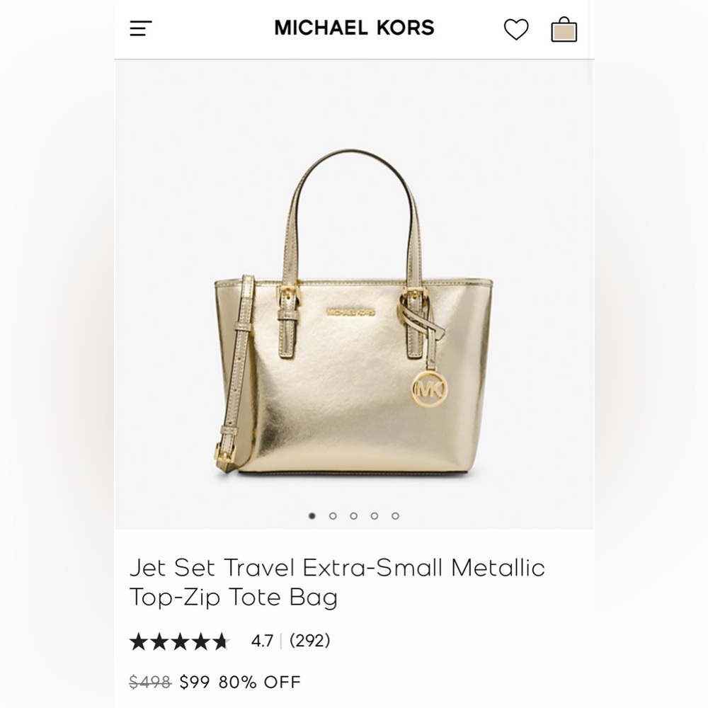 Michael Kora Jet Set Travel Extra-Small Metallic Top-Zip Tote Bag- NEVER USED!